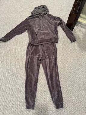Zella Ribbed Velour Hooded Jumpsuit in Charcoal Brown